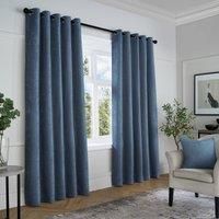 Eyelet Curtains 100% Polyester Textured Chenille by Curtina in Navy