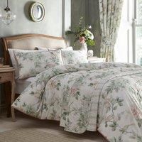 Appletree - Green Floral & Birds Quilted Bedspread (230 x 200cm) - Reversible Designs - Soft 100% Cotton Bedspread with Flowers - White Floral Bedspread - Floral Quilt - Vintage Bedspread Floral