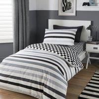Bedlam - Beckett Stripe - Easy Care Duvet Cover Set - Single Bed Size in Monochrome