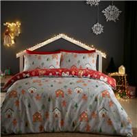 Bedlam Christmas - Gingerbread House - Reversible Duvet Cover Set - Single Bed Size in Grey