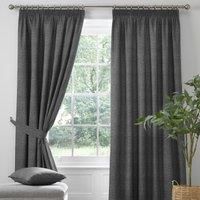 Dreams & Drapes Curtains - Pembrey - Textured Pair of Pencil Pleat Curtains With Tie-Backs - 90" Width x 72" Drop (229 x 183cm) in Charcoal