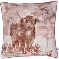 Dreams & Drapes Lodge - Hanson Highland Cow - Velvet Filled Cushion - 43 x 43cm in Terracotta