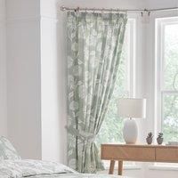 Dreams & Drapes Design - Chrysanthemum - Pair of Pencil Pleat Curtains With Tie-Backs - 66" Width x 72" Drop (168 x 183cm) in Green