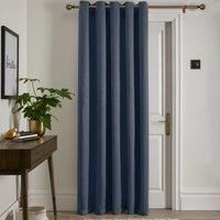 Fusion - Strata - Dim out woven Eyelet Single Panel Door Curtain - 66" Width x 84" Drop (168 x 214cm) in Navy