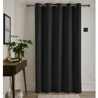 Fusion - Black Single Curtain W66 x L84 (168 x 214cm) - 1x Panel - Eyelet Curtain in Black - Thermal Curtain for Bedroom/Living Room - Black Curtain & Drape - Door Curtain - Strata Collection