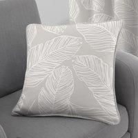 Fusion - Natural Leaf Cushion (43 x 43cm) - 100% Cotton - Filling Included - Piped Edge - Natural Linen Tropical Leaves Print Cushion with Covers Included/Cushion Inserts - Matching Curtains Available