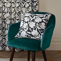 Fusion - Black Floral Cushion (43 x 43cm) - 100% Cotton - Filling Included - Piped Edge - White Flower Cushion with Covers Included/Cushion Inserts - Vintage Cushion with Floral Flowers