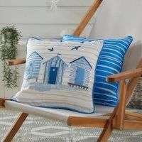 Fusion - Blue Nautical Outdoor Cushion (43 x 43cm) - Filling Included - Reversible Design - Piped Edge - Seaside/Sailing Boats/Beach Huts Cushion - Garden Cushion with Cover Included/Cushion Insert