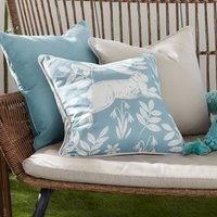 Dreams & Drapes - Duck Egg Rabbit Outdoor Cushion (43 x 43cm) - Reversible Design/Colour - 100% Cotton - Piped Edge - Natural Cushion - Forest Hare Cushion with Cover Included/Cushion Insert