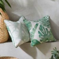 Dreams & Drapes - Green Outdoor Cushion (43 x 43cm) - Floral/Botanical Outdoor Cushion for Garden/Patio/Balcony - Garden Cushion in Sage Green - Tropical Leaf Cushion for Outdoor - Tahiti Collection