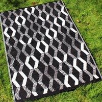 Fusion Black (120 x 170cm) Picnic Beach Blanket-Geometric Outdoor Mat Patio/Balcony-Camping Garden Rug-Rico Collection, 100% Polypropylene