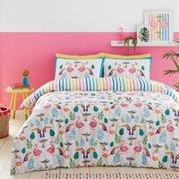 Fusion - Tropical Flamingo Duvet Cover - Double Bedding Size (200 x 200cm) - Reversible Design (Rainbow Stripes) - Tropical Birds (Toucan) Duvet Cover - Flamingo Gifts - Bright Colours Duvet Cover