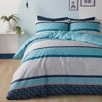 Fusion - Teal Blue Geometric Band Duvet Cover - Single Bedding Size (140 x 200cm) - Easy Care & Washable - Geometric Lines Print Duvet Cover in Blue - Reversible Design - Moroccan Bedding Theme