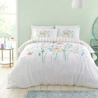 Appletree - White Floral Duvet Cover - Double Bedding Size (200 x 200cm) - Reversible Designs - Soft 100% Cotton - 2 Pillowcases - White Bedding with Stripes - White Duvet Cover with Flowers