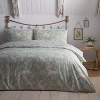 Dreams & Drapes - Sage Green Spring Rabbit Duvet Cover - Single Bedding Size (140 x 200cm) - Reversible Design - Easy Care - 1x Pillowcase - White Bedding with Florals & Bunnies - Rabbit Duvet Cover