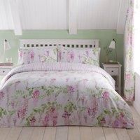 Dreams & Drapes - Pink Floral Wisteria Duvet Cover - Super King Bedding Size (260 x 220cm) - Reversible Design (Purple Stripe) - Easy Care & Washable - Flower Duvet Cover in Pink - Wisteria in Pink