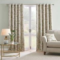 Dreams & Drapes - Natural Floral Curtains W90 x L72 (229 x 183cm) - 2x Panels - Natural Flower Eyelet Curtains & Drapes for Bedroom and Living Room - Traditional Vintage Curtains with White Floral