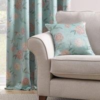 Dreams & Drapes - Duck Egg Floral Cushion (43 x 43cm) - Filling Included - Piped Edge - Pink Flowers - Vintage Cushion in Duck Egg with Cover Included/Cushion Insert - Matching Curtains Available