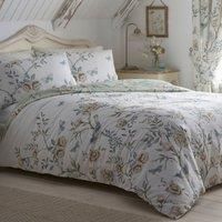 Dreams & Drapes - Garden Flowers & Birds Duvet Cover Sets - King Bedding Size (230 x 220cm) - Sage Green Floral Duvet Cover - Vintage Flower Bedding - Amelle Collection