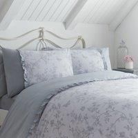 Dreams & Drapes - Grey Floral & Butterfly Duvet Cover - Double Bedding Size (200 x 200cm) - 1x Pillowcase Included - Polka Dot & Ruffle Bedding in Grey - Vintage Frilly Bedding with Flowers