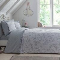 Dreams & Drapes - Grey Floral Duvet Cover Sets - King Bedding Size (230 x 220cm) - Flower & Butterfly Duvet Cover - Frill/Ruffle Duvet Cover - Vintage Bedding in Grey - Kristen