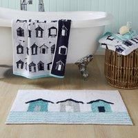Fusion Blue Bath Mat (50 x 80cm) - 100% Cotton - Nautical Beach Huts - Bathroom Mat, Door Mat, Bathroom Accessory, Anti Slip Bath Mat