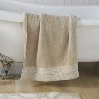 Dreams & Drapes - Natural Leaf Bath Towel (70 x 130cm) - 100% Cotton - Very Soft Touch - Botanical Vintage Towel in Natural - Taupe Leaves Towel - Natural Bath Towel/Bath Sheet - Bathroom Accessory