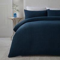 Serene - Navy Blue Waffle Duvet Cover - Double Bedding Size (200 x 200cm) - Soft Touch - Luxury Bedding - Grid Pattern Textured Duvet Cover in Dark Blue - Square Puckered Bedding - Lindly Collection