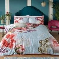 Laurence Llewelyn-Bowen - Blue Duvet Cover Sets - King (220 x 230cm) - Red Floral Flower Print - Luxury Beddings Cover - 100% Cotton - Mayfair Lady Collection