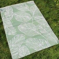 Fusion Green Outdoor (120 x 170cm) -Sage Botanical Leaf Print Picnic Beach Blanket-Tropical Palm Tree Balcony/Patio Rug/Mat-Matteo Collection, 100% Polypropylene