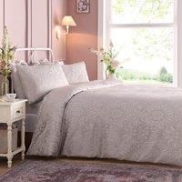Appletree - Pink Silver Jacquard Duvet Cover Set - Double Bedding Size (200 x 200cm) - Blush Silver Traditional Damask Jacquard Bedding - Beige Pink Duvet Cover - Luxury Bedding - Worcester Collection