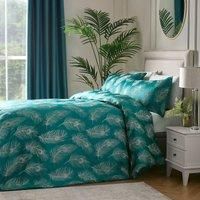 Laurence Llewelyn-Bowen - Luxury Teal Blue Duvet Cover Sets - King Bedding Size (220 x 230cm) - Peacock Bird & Floral Leaf Pattern - Soft Silky Touch (96% Polyester 4% Metallic)