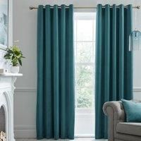 Laurence Llewelyn-Bowen Montrose Teal Blackout Curtains, W46 x L72 (117 x 183cm) - Teal Blue Velvet Curtains for Living Room & Bedroom, Teal Thermal/Eyelet Curtains