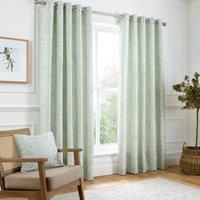 Curtina - Sage Green Floral & Bird Woven Curtains W66 x L54 (168 x 137cm) - Vintage Green Flower Eyelet Curtains - Traditional Curtains & Drapes for Living Room & Bedroom - Jacquard Thermal Curtains