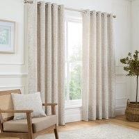 Curtina - Natural Linen Floral & Bird Woven Curtains W90 x L72 (229 x 183cm) - Cream Eyelet Curtains with Flowers - Traditional Curtains & Drapes for Living Room & Bedroom - Jacquard Thermal Curtains
