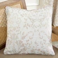 Curtina - Natural Linen Floral & Bird Woven Cushion (43 x 43cm) - Cream Flower Cushion for Living Room/Bedroom - Beige Filled Cushion (Cushions with Covers Included) - Matching Curtains Available