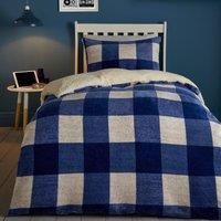 Bedlam - Blue Checkered Teddy Fleece Duvet Cover - Single Bedding Size (140 x 200cm) - Reversible Design - Cosy & Soft Fleece Duvet Cover - Blue & White Tartan/Flannelette Duvet Cover - Blue Bedding