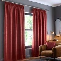 Fusion - Terracotta Curtains W46 x L54 (117 x 137cm) - 100% Cotton - 2x Panels - Pencil Pleat Curtains in Red - Thermal & Soundproof Curtains for Bedroom - Blood Orange Pleated Curtains & Drapes