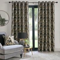Laurence Llewelyn-Bowen - Black Tropical Palm Tree Curtains W46 x L54 (117 x 137cm) - Jacquard Curtains with Floral Leaf/Fern - Luxury Drapes for Living Room & Bedroom - Paradise Palm Collection