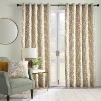 Laurence Llewelyn-Bowen - Ochre/White Tropical Palm Tree Curtains W46 x L54 (117 x 137cm) - Jacquard Curtains w/Floral Leaf/Fern - Luxury Drapes for Living Room/Bedroom- Paradise Palm Collection