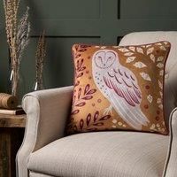 Dreams & Drapes - Red Mauve Woodland Owl Cushion (43 x 43cm) - Filling Included - Reversible Design (2 Colours) - Piped Edge - Owl Cushion in Red/Ochre with Cover Included/Cushion Insert