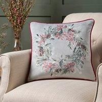 Dreams & Drapes - Christmas Wreath Cushion (43 x 43cm) - Filling Included - Red Piped Trim - Green Christmas Holly Berries with Cover Included/Cushion Insert - Matching Duvet Cover Available