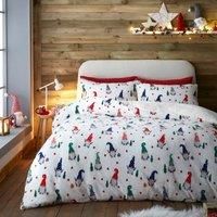 Fusion - Christmas Gonk Fleece Duvet Cover - Single Size (140 x 200cm) - Reversible Design - 1x Pillowcase - White With Fleece - Gnome Duvet Cover