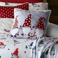 Fusion - Christmas Gonks Cushion (43 x 43cm) - Filling Included - Reversible (2 Designs) - Red Christmas Cushion with Cover Included/Cushion Insert - Christmas Decorations - Polka Dot & Gnomes Cushion