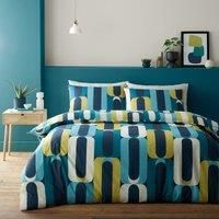 Fusion - 70s Retro Shapes Blue Duvet Cover - Single Bedding Size (140 x 200cm) - Funky Hula Hoops Bed Set - Easy Care & Washable - Blue Duvet Cover w/Geometric Circle Print - Vector Retro Inspired