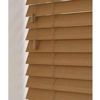 Truffle 50mm Fine Grain Slatted Faux Wood Venetian Blinds with Strings 130cm Drop