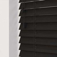 Dark Walnut 50mm Fine Grain Slatted Faux Wood Venetian Blinds with Strings 130cm Drop
