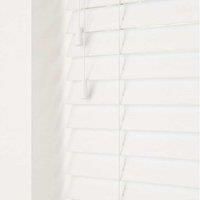 Ultra White 50mm Fine Grain Slatted Faux Wood Venetian Blinds with Strings 130cm Drop