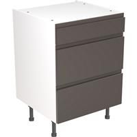 Kitchen Kit Flatpack J-Pull Kitchen Cabinet Base 3 Drawer Unit Ultra Matt 600mm in Graphite MFC