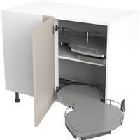 Kitchen Kit Flatpack Slab Kitchen Cabinet Pull Out Base Blind Corner Unit Super Gloss 1000mm Right Hand in Light Grey MFC
